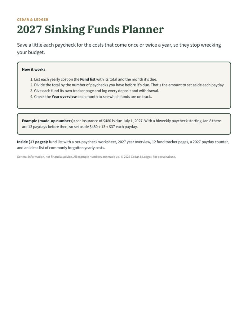 Sinking Funds Printable 2027 (Save per Paycheck): How to use it preview