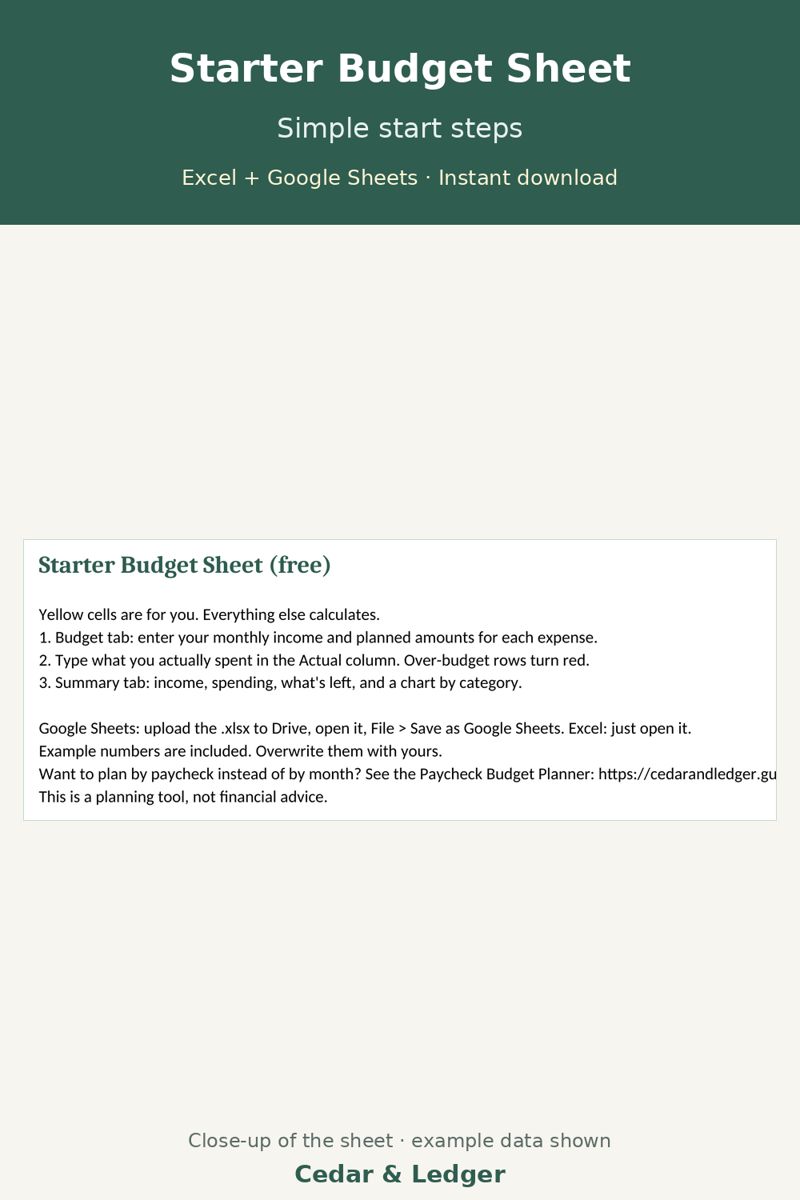 Free Simple Budget Spreadsheet for Beginners – Excel & Google Sheets: simple preview