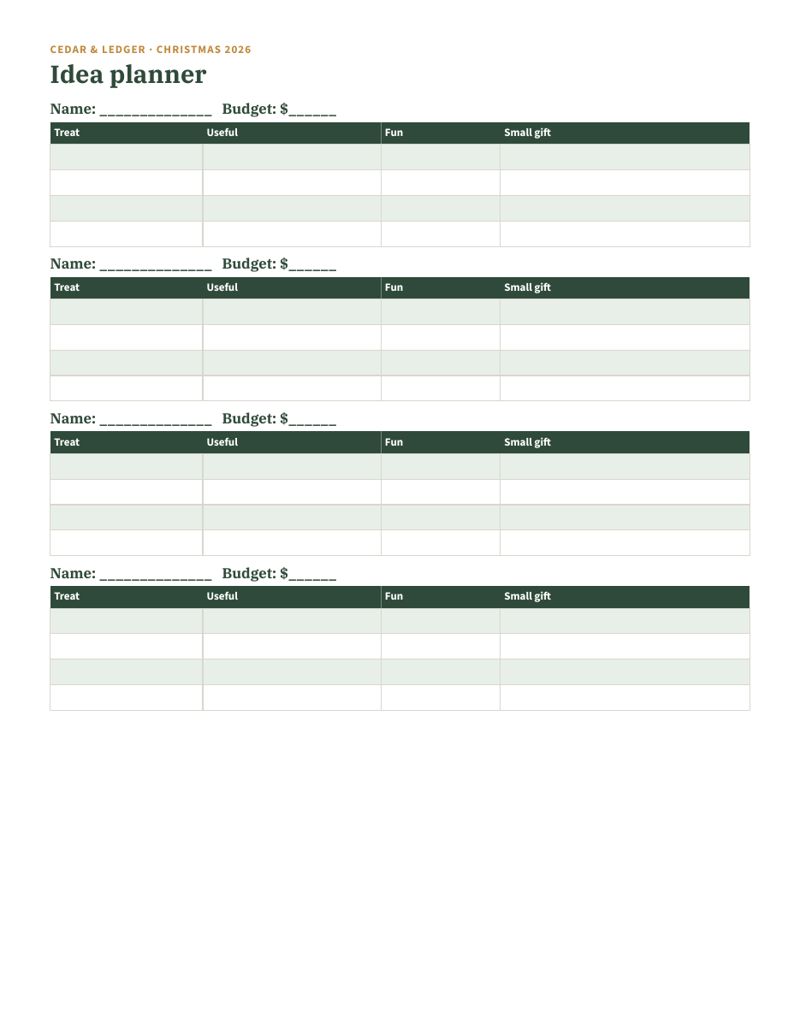 Stocking Stuffer Planner & Budget: ideas preview
