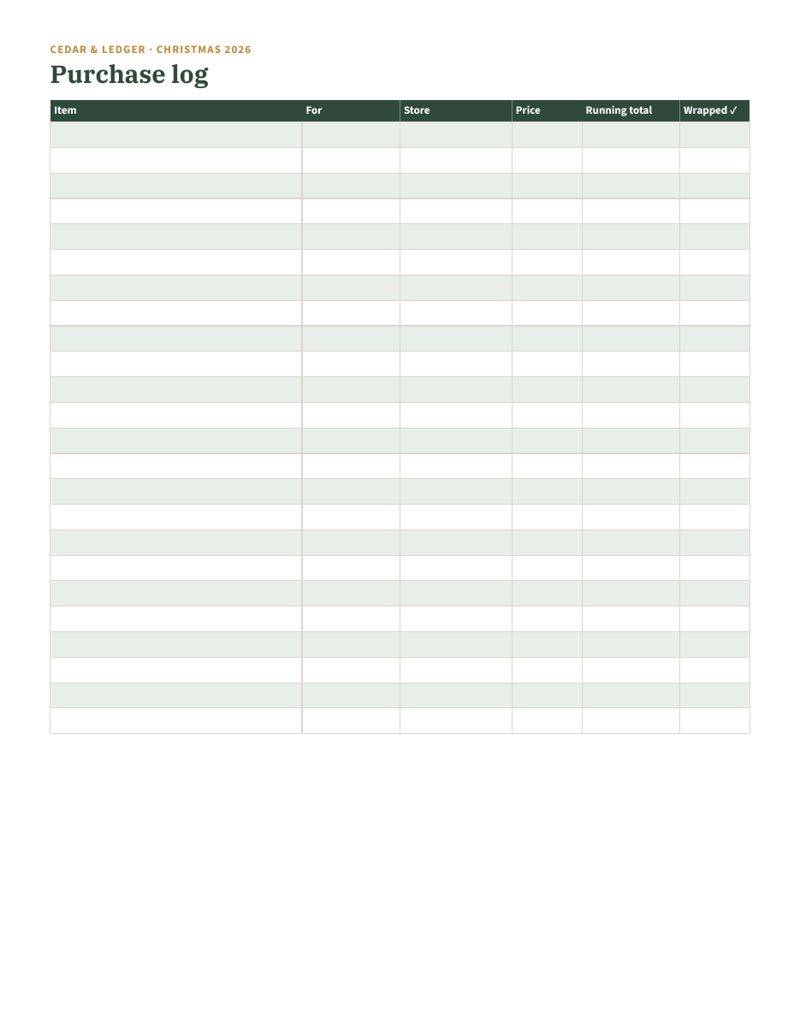Stocking Stuffer Planner & Budget: log preview