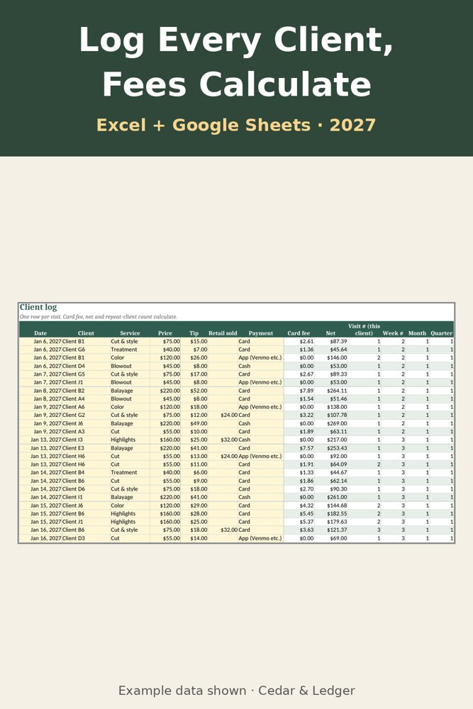 2027 Hairstylist Booth Rent & Income Tracker: shifts preview