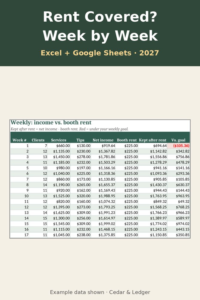 2027 Hairstylist Booth Rent & Income Tracker: weekly preview