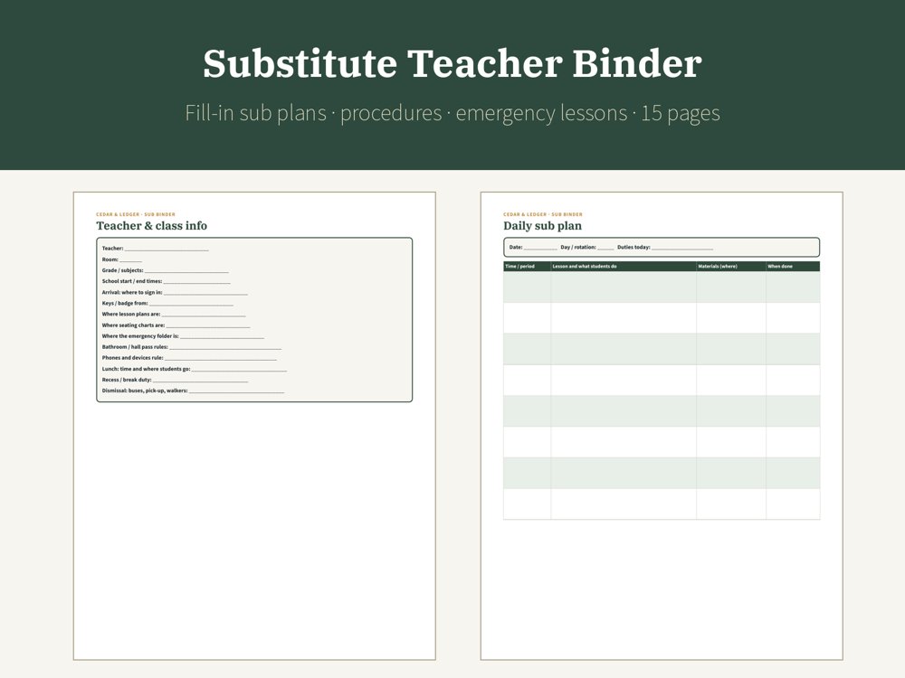 Substitute Teacher Binder: welcome preview