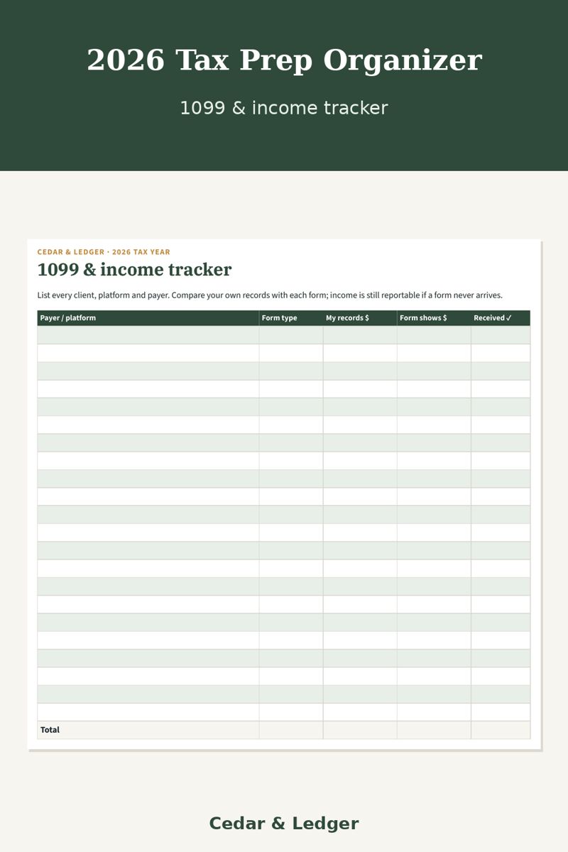 2026 Tax Prep Organizer Printable: 1099 and income tracker preview