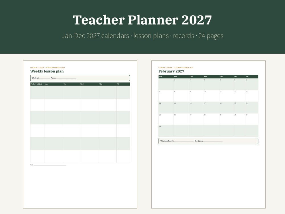 Teacher Planner 2027: year preview