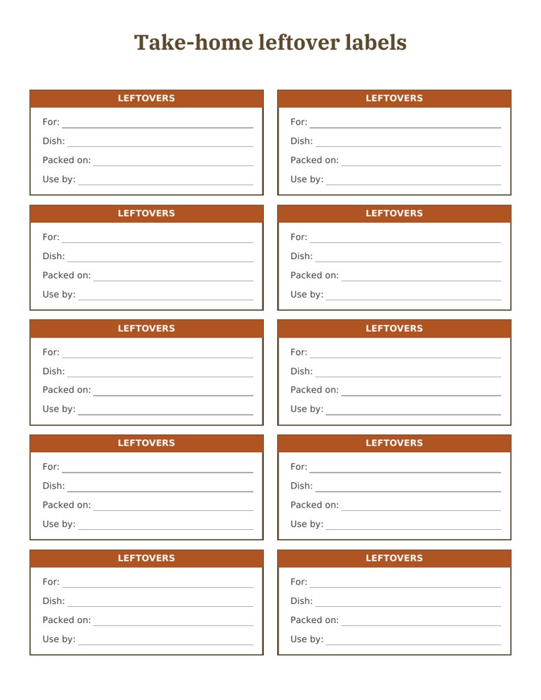 Thanksgiving Food Labels Printable: leftovers preview