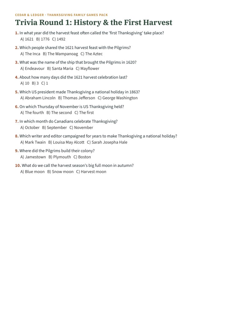 Thanksgiving Family Games Pack: trivia preview