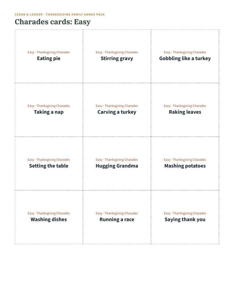 Thanksgiving Family Games Pack: charades preview