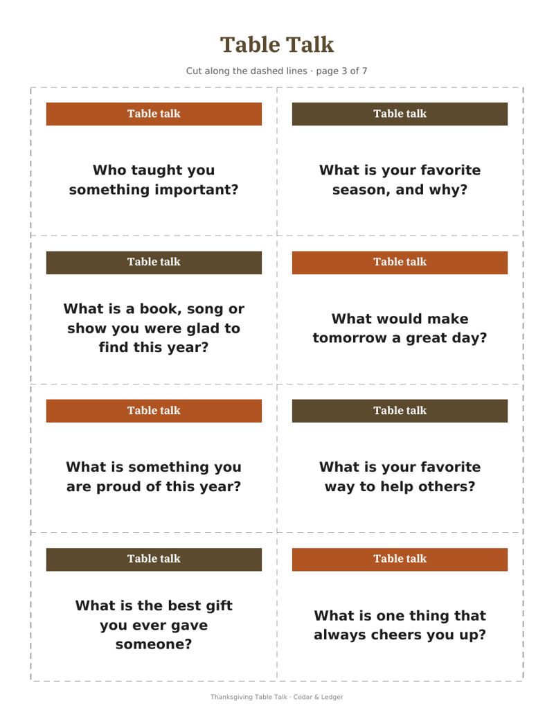 Thanksgiving Table Talk & Gratitude Game Printable: cards preview