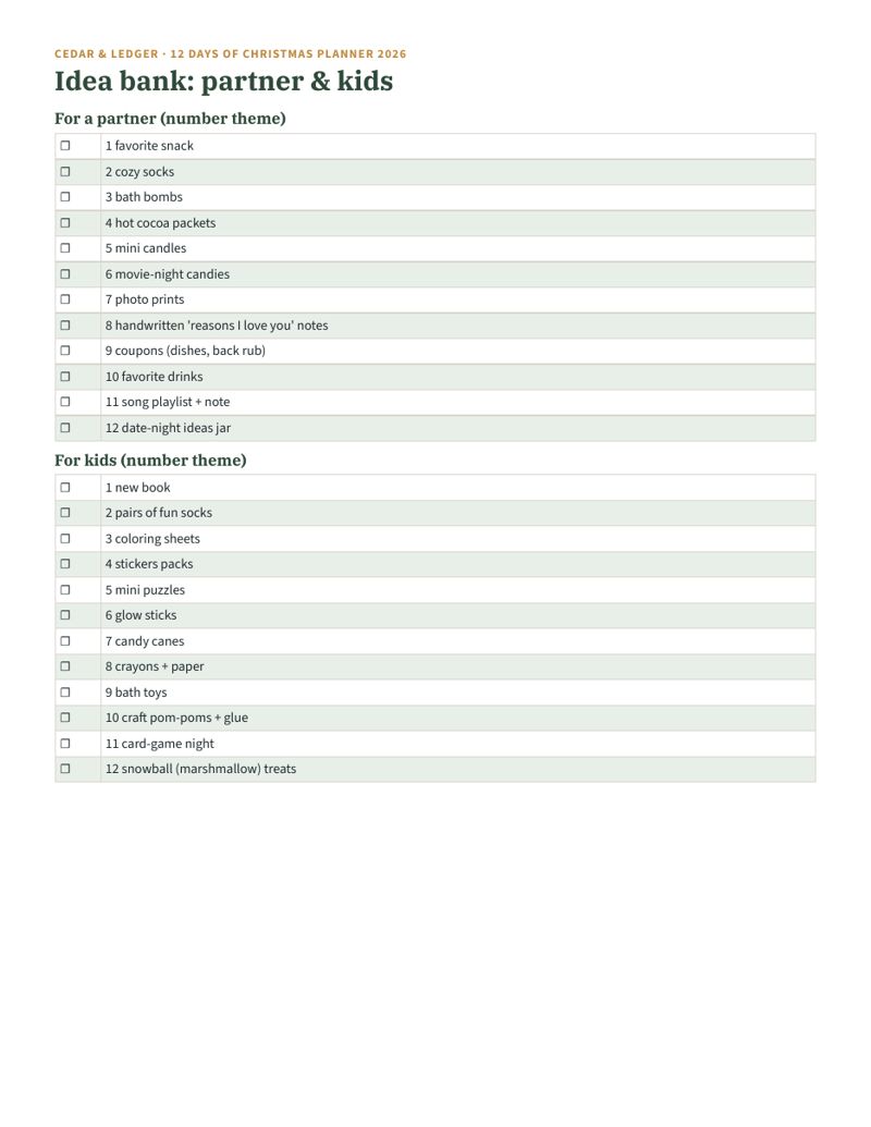 12 Days of Christmas Planner 2026: ideas preview