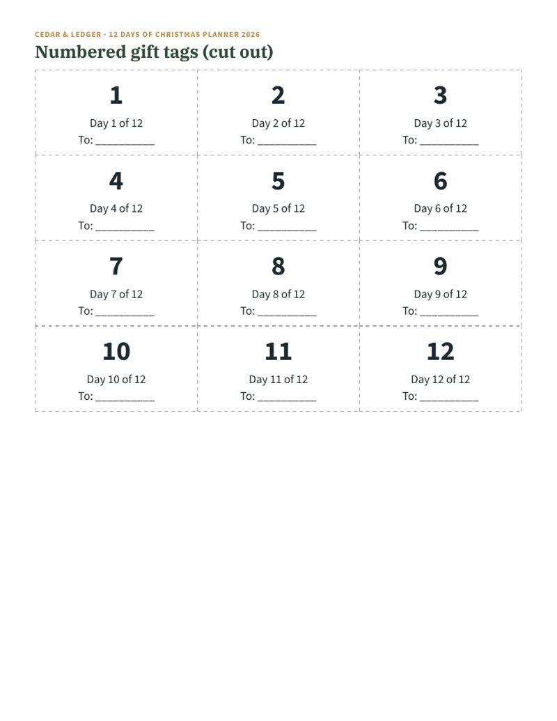 12 Days of Christmas Planner 2026: tags preview
