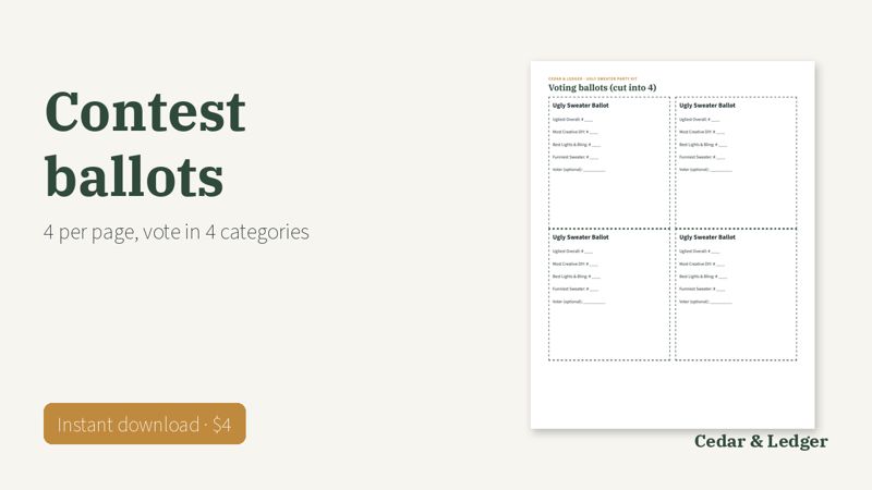 Ugly Christmas Sweater Party Kit: ballots preview