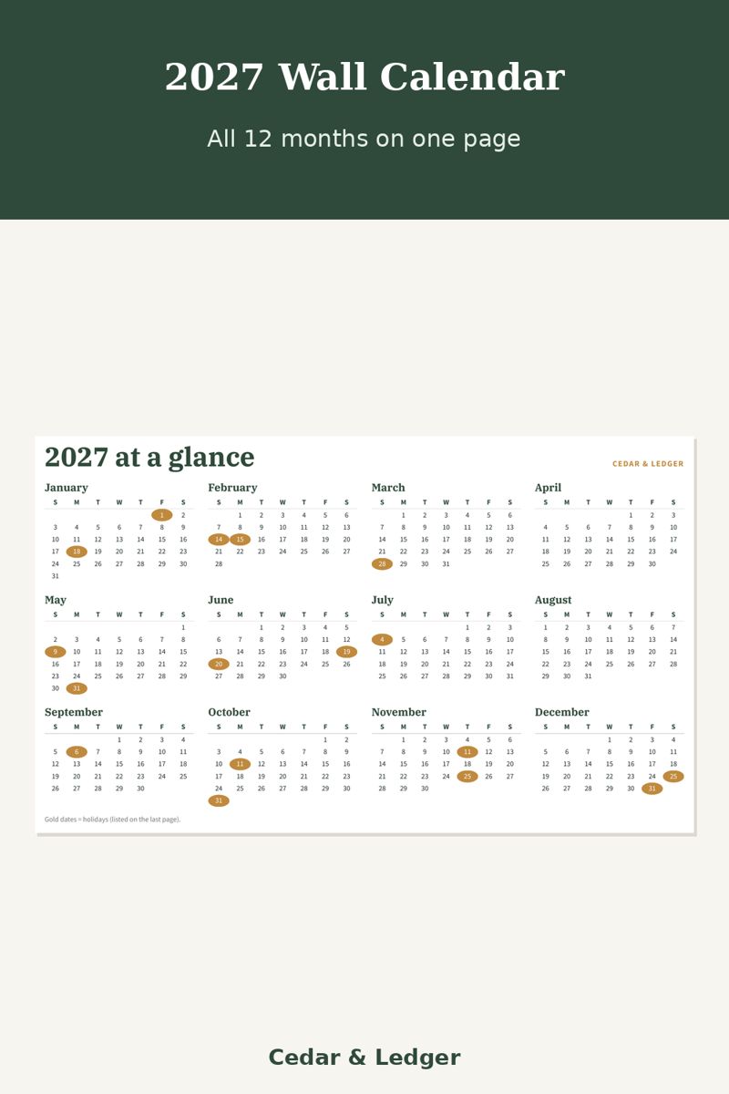 2027 Printable Wall Calendar: all preview