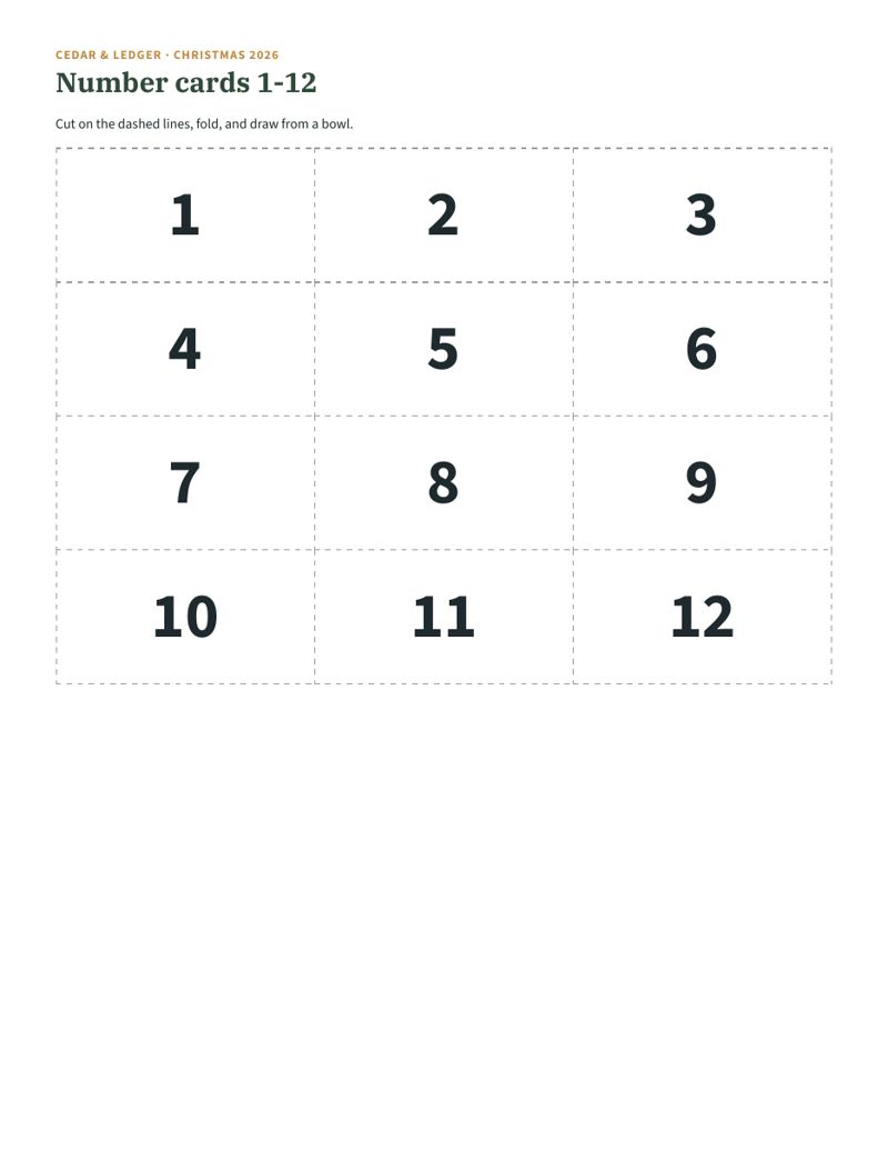 White Elephant Gift Exchange Kit: number cards preview