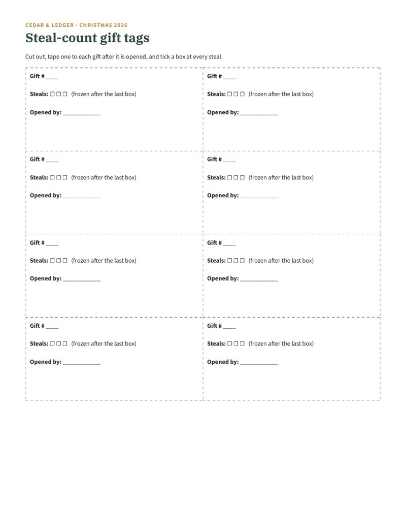 White Elephant Gift Exchange Kit: gift tags preview