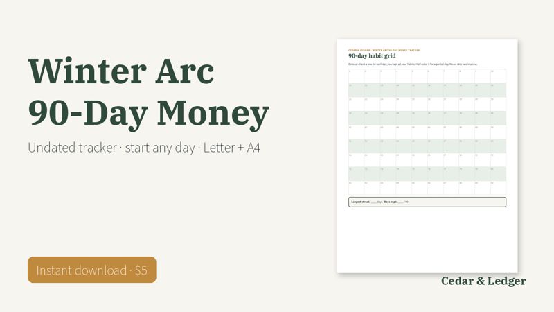 Winter Arc 90-Day Money Challenge Tracker (Printable): cover preview