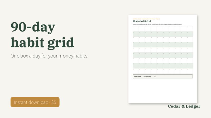 Winter Arc 90-Day Money Challenge Tracker (Printable): grid preview