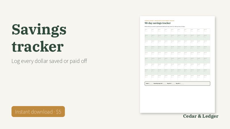 Winter Arc 90-Day Money Challenge Tracker (Printable): savings preview