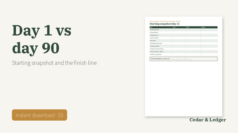 Winter Arc 90-Day Money Challenge Tracker (Printable): snapshot preview