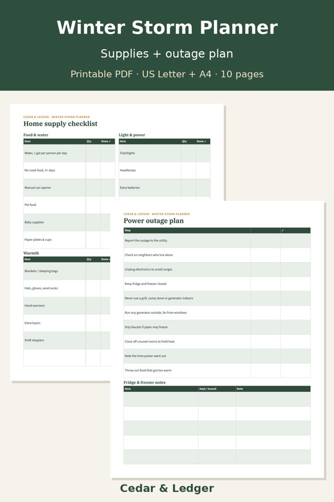 Supply checklist and outage plan pages