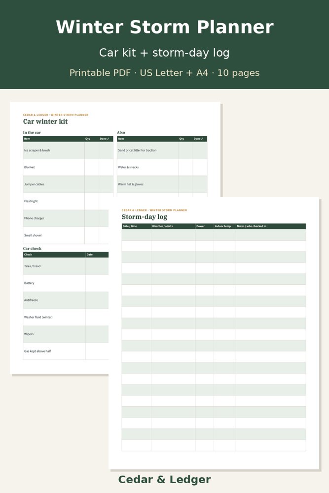 Winter Storm & Power Outage Planner: car log preview