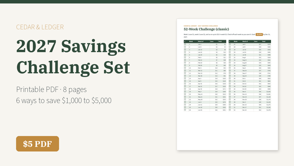 2027 Savings Challenge Printable Set