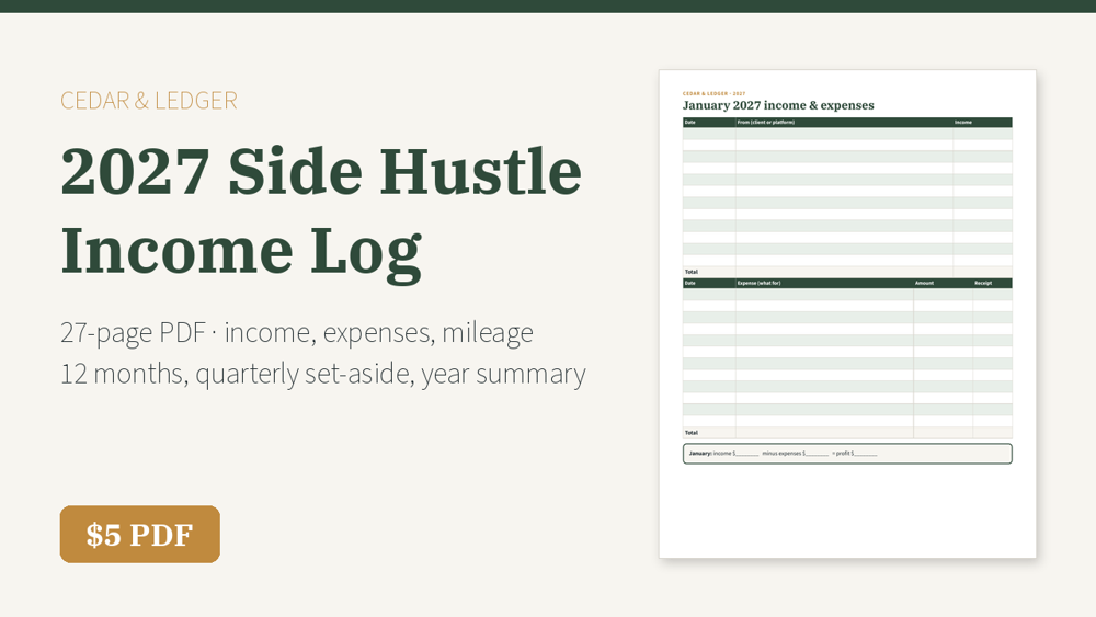 2027 Side Hustle Income & Mileage Log Printable