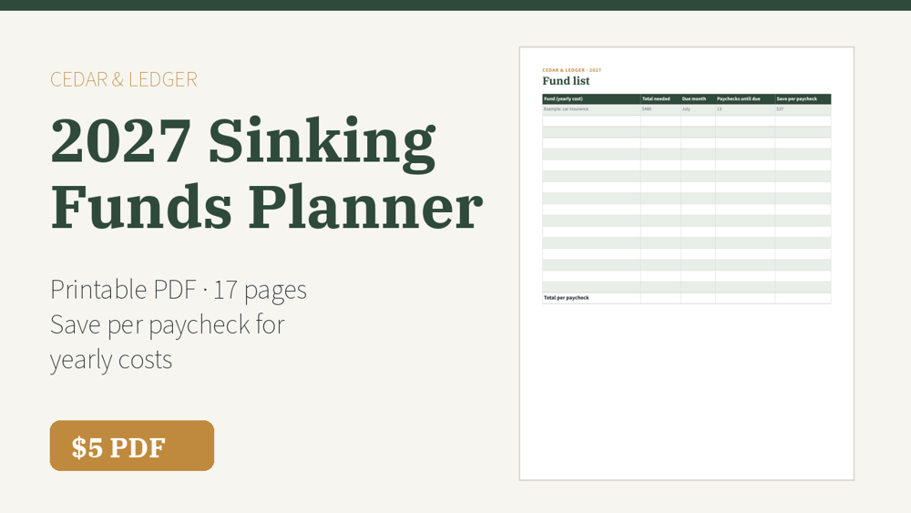 Sinking Funds Printable 2027 (Save per Paycheck) preview