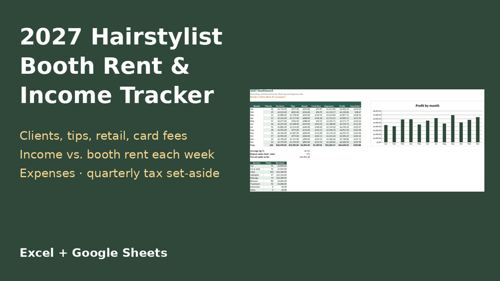 2027 Hairstylist Booth Rent & Income Tracker preview