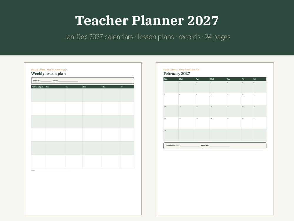 Teacher Planner 2027