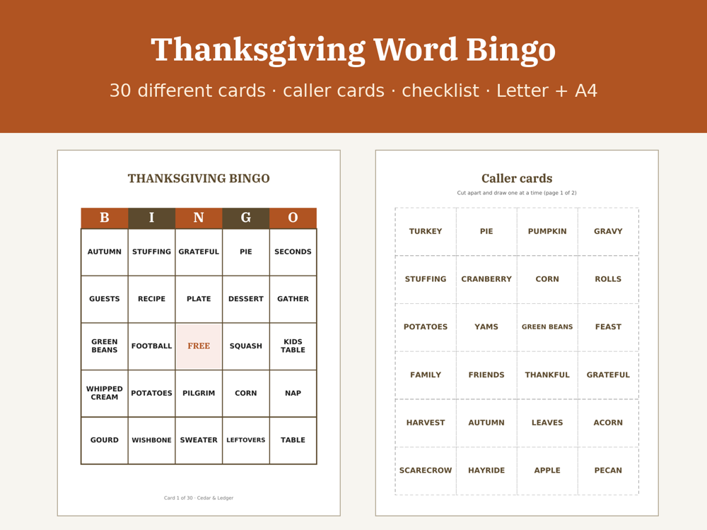 Thanksgiving Word Bingo Printable