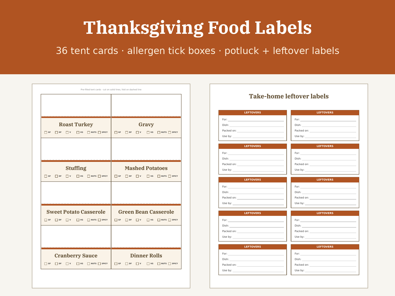 Thanksgiving Food Labels Printable preview
