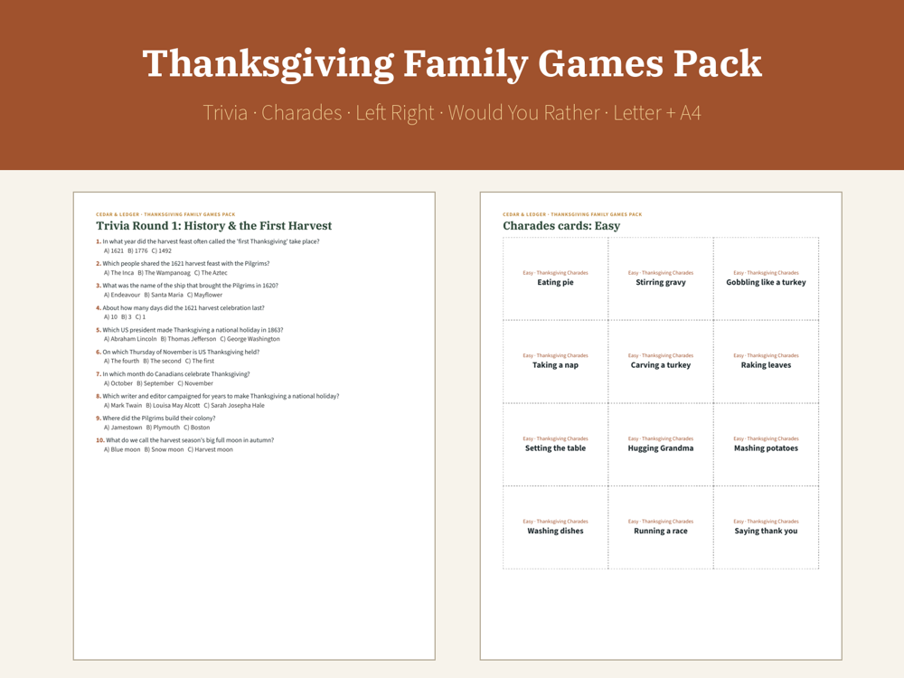 Thanksgiving Family Games Pack