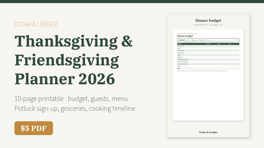 Thanksgiving Planner Printable 2026 (Friendsgiving Too) preview