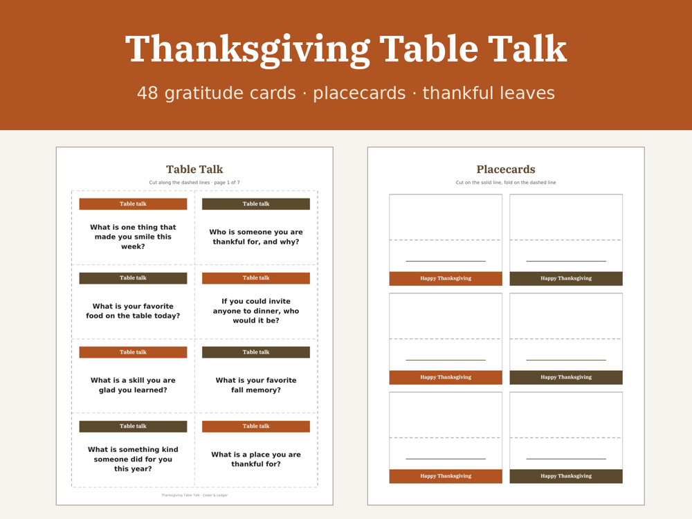 Thanksgiving Table Talk & Gratitude Game Printable