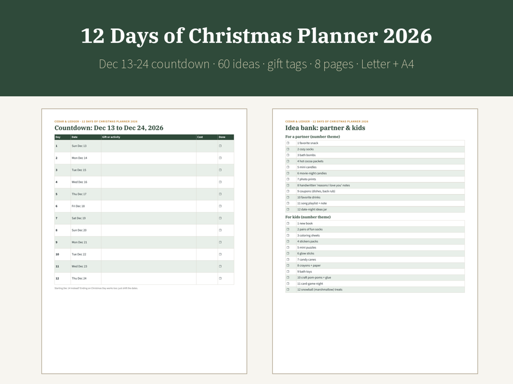 12 Days of Christmas Planner 2026 preview
