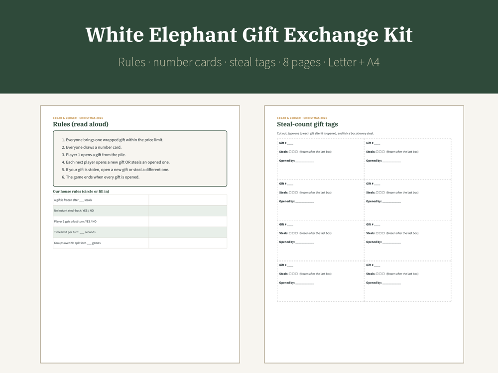 White Elephant Gift Exchange Kit